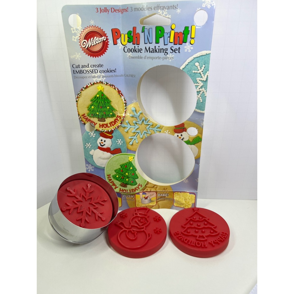 Wilton Push N Print Cookie Making Set‎ Holiday Christmas Tree Snowman Snowflake